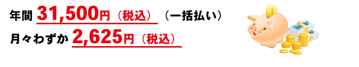 年間３１，５００円（税込）（一括払い）月々わずか２，６２５円（税込）